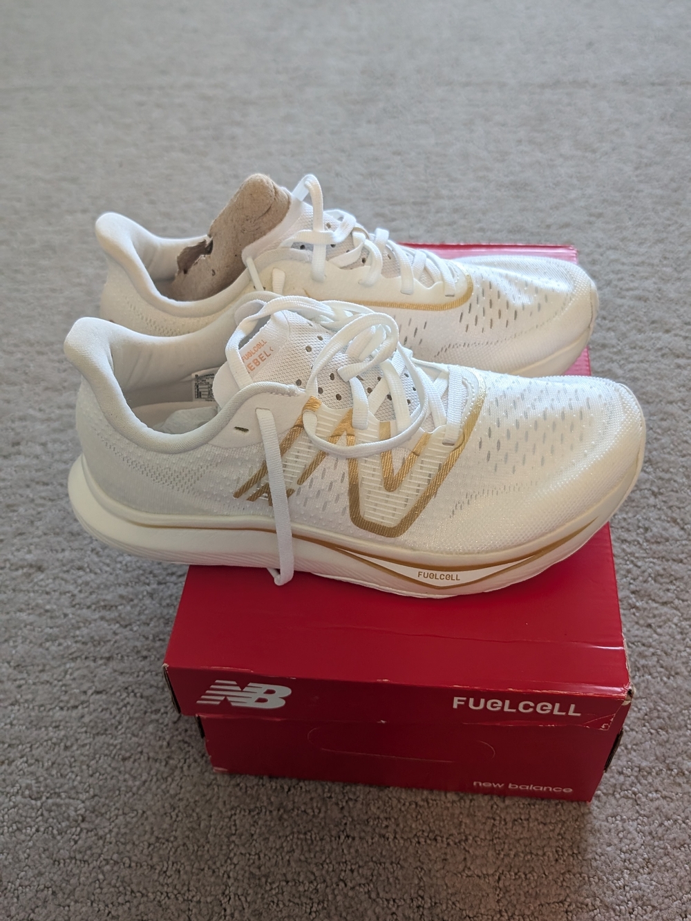 New Balance FuelCell White & Gold Running Shoes